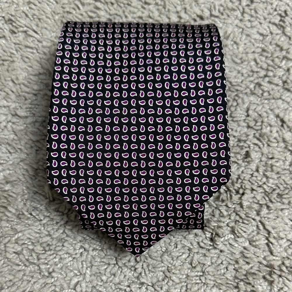 VTG POLO by RALPH LAUREN Men's Black Pink Silk Tie Petite Paisley Made In USA